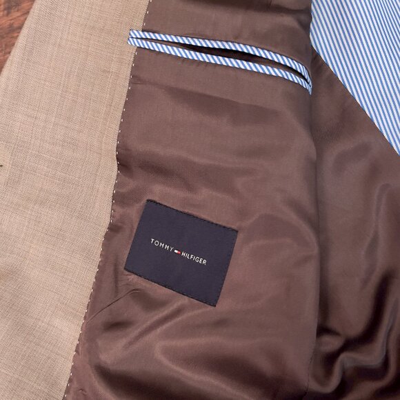 Tommy Hilfiger Mens Sport Coat 42R Solid Tan Wool Jacket Blazer - Picture 3 of 7